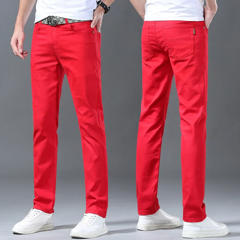 New High Quality Men's Trend Yellow Red White Jeans 2024 Spring Autumn Male High Waist Casual Pants Classic Brand Denim Trousers - Image 6