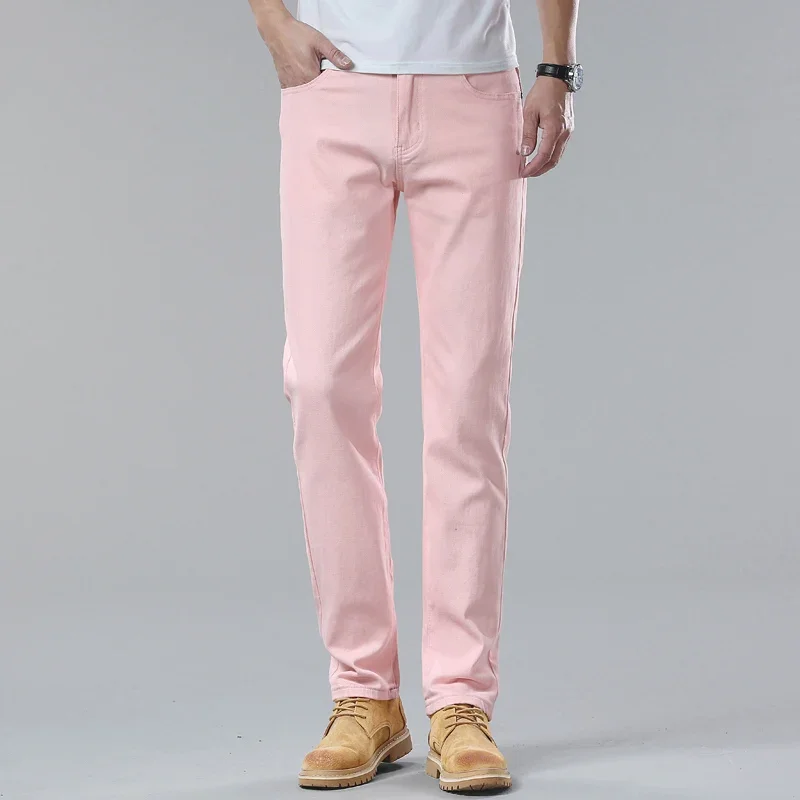 New High Quality Men's Trend Yellow Red White Jeans 2024 Spring Autumn Male High Waist Casual Pants Classic Brand Denim Trousers - Image 26