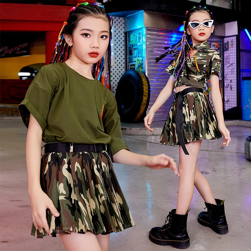 New Hip Hop Girls Clothes Short Sleeve Camouflage Suit Hiphop Pants Boys Street Dancewear Camp Military Training Clothing BL4410 - Image 14