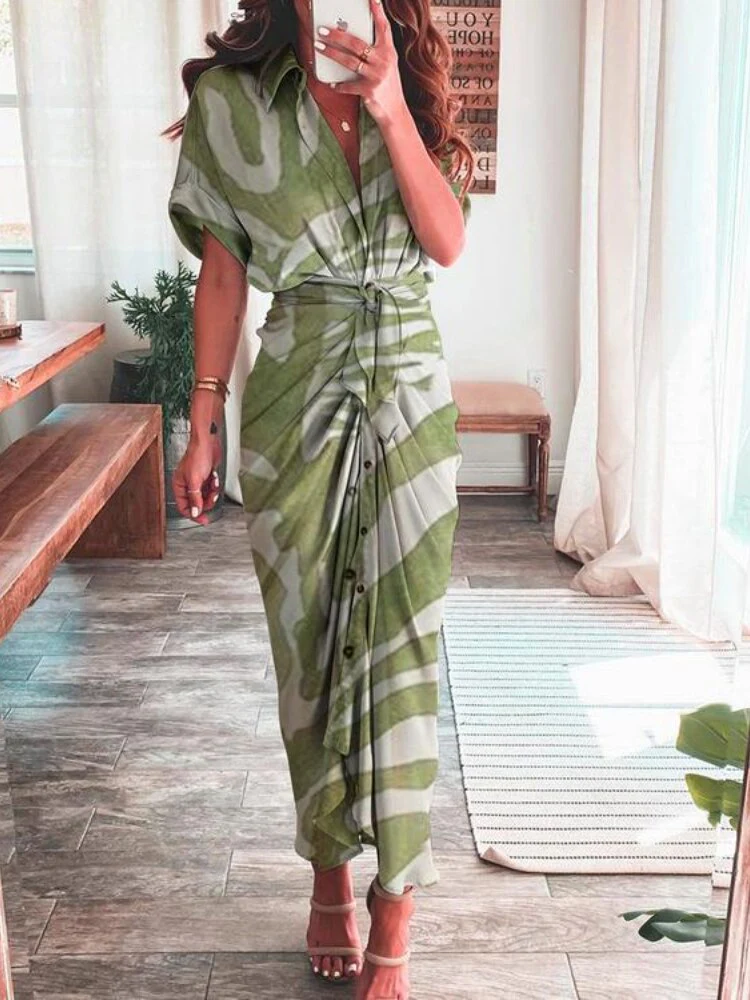 New In Dress Women Clothing for Summer Printed Waist Tie-up Shirt Sexy Long Formal Occasion Dresses for Women 2023 Evening Dress - Image 10
