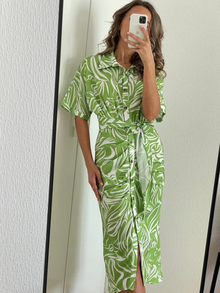 New In Dress Women Clothing for Summer Printed Waist Tie-up Shirt Sexy Long Formal Occasion Dresses for Women 2023 Evening Dress - Image 11