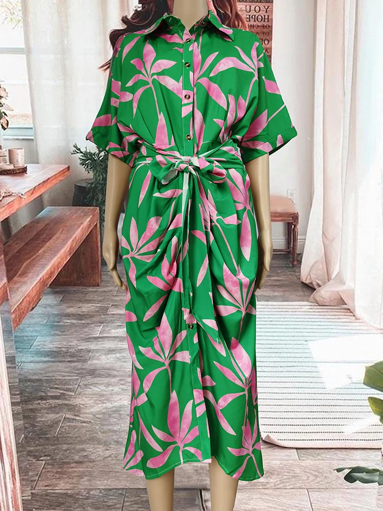New In Dress Women Clothing for Summer Printed Waist Tie-up Shirt Sexy Long Formal Occasion Dresses for Women 2023 Evening Dress - Image 12