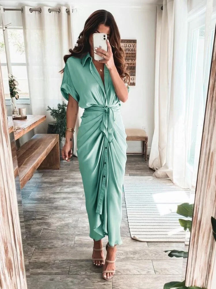 New In Dress Women Clothing for Summer Printed Waist Tie-up Shirt Sexy Long Formal Occasion Dresses for Women 2023 Evening Dress - Image 4