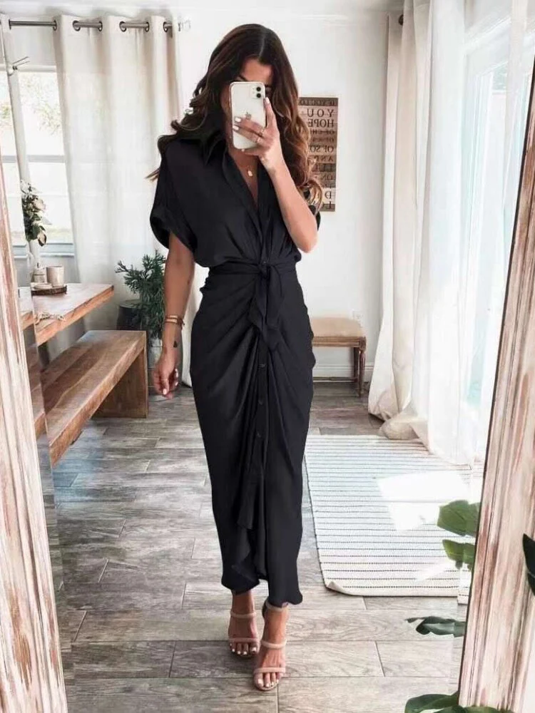New In Dress Women Clothing for Summer Printed Waist Tie-up Shirt Sexy Long Formal Occasion Dresses for Women 2023 Evening Dress - Image 5