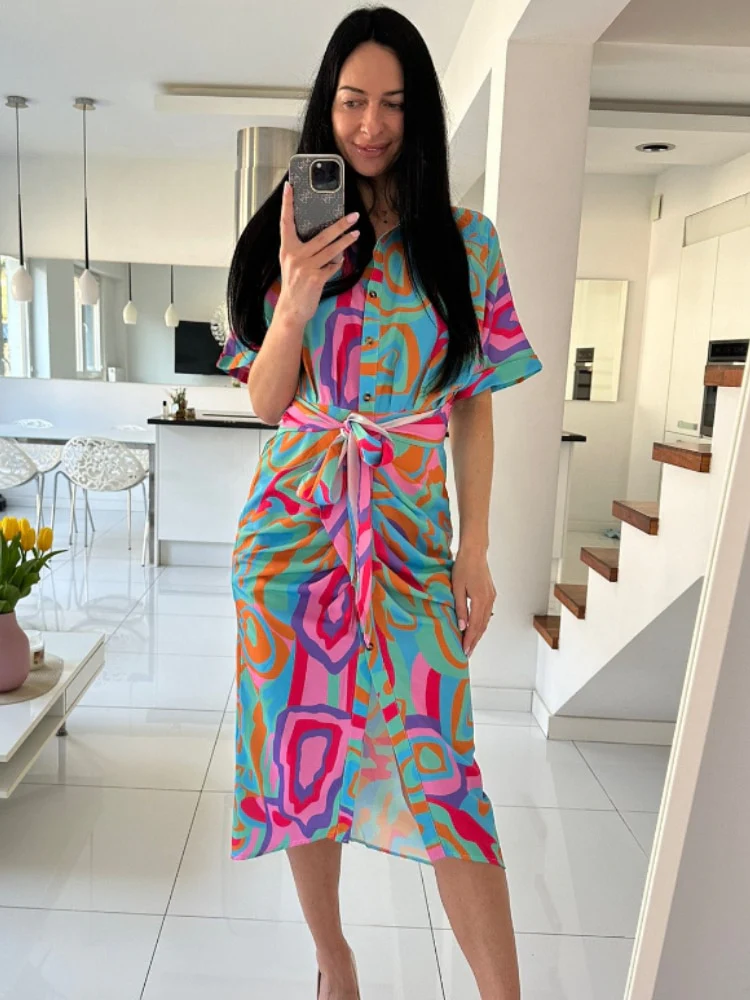 New In Dress Women Clothing for Summer Printed Waist Tie-up Shirt Sexy Long Formal Occasion Dresses for Women 2023 Evening Dress - Image 6