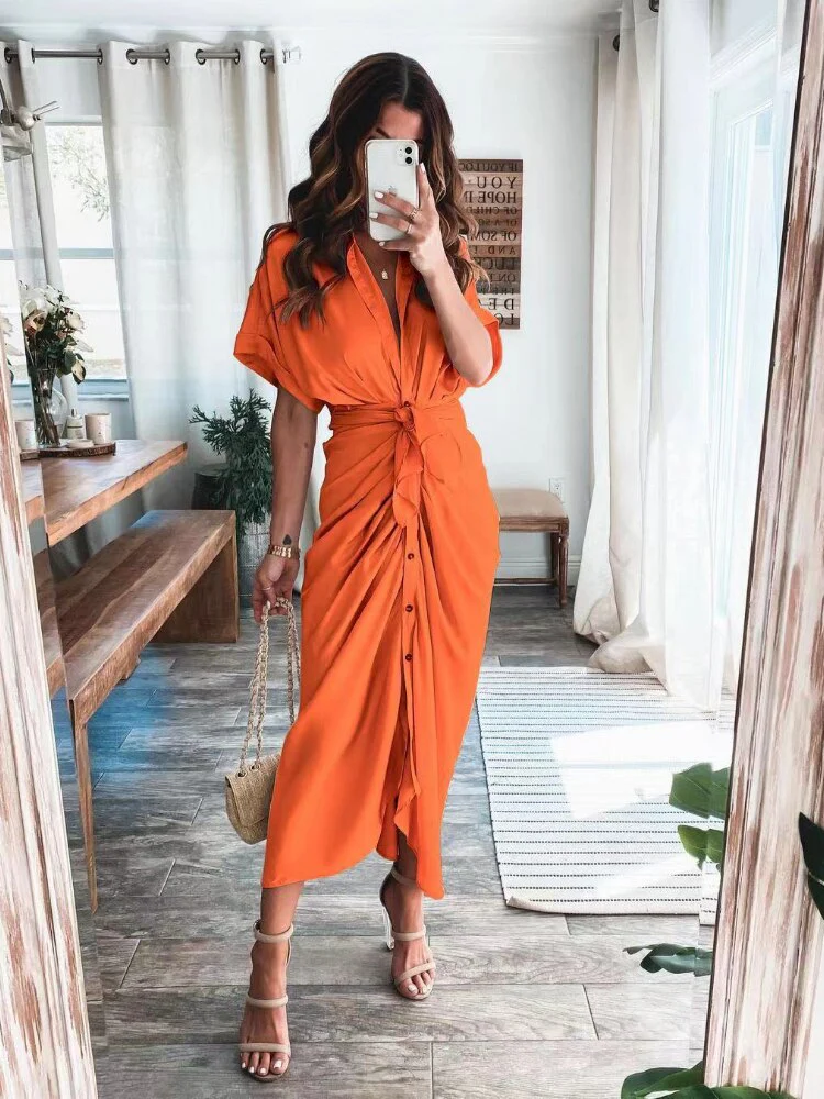 New In Dress Women Clothing for Summer Printed Waist Tie-up Shirt Sexy Long Formal Occasion Dresses for Women 2023 Evening Dress - Image 7