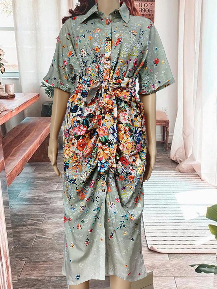 New In Dress Women Clothing for Summer Printed Waist Tie-up Shirt Sexy Long Formal Occasion Dresses for Women 2023 Evening Dress - Image 8