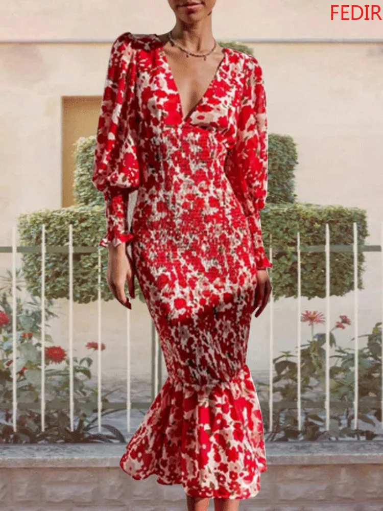 New In Summer Women's Dress Lantern Sleeve Printed Evening Women Dress Elegant Party Long Formal Occasion Dresses for Women 2023 - Image 14