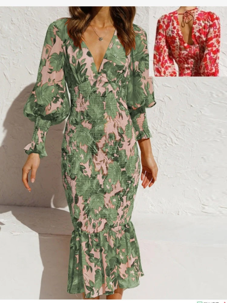New In Summer Women's Dress Lantern Sleeve Printed Evening Women Dress Elegant Party Long Formal Occasion Dresses for Women 2023 - Image 4