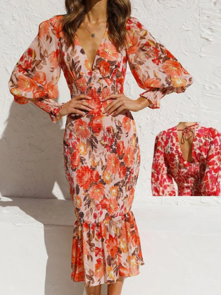 New In Summer Women's Dress Lantern Sleeve Printed Evening Women Dress Elegant Party Long Formal Occasion Dresses for Women 2023 - Image 7