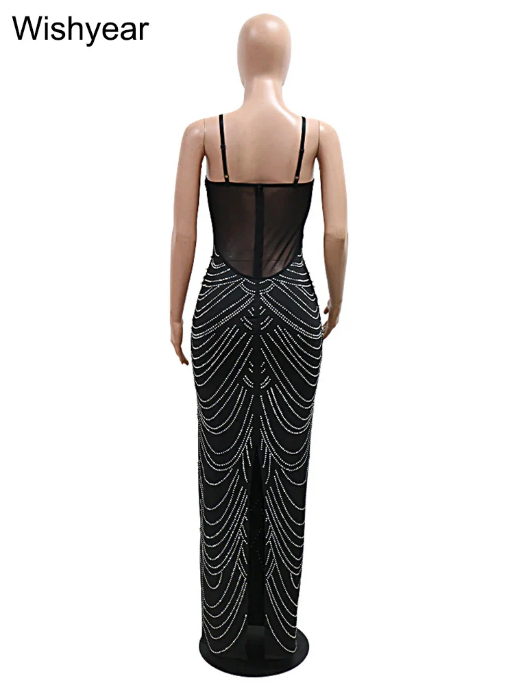 New Luxury Sparkly Crystal Rhinestone Pearl Celebrities Gown Brown Dress Woman Strap Evening Party Birthday Prom Wedding Vestido - Image 5