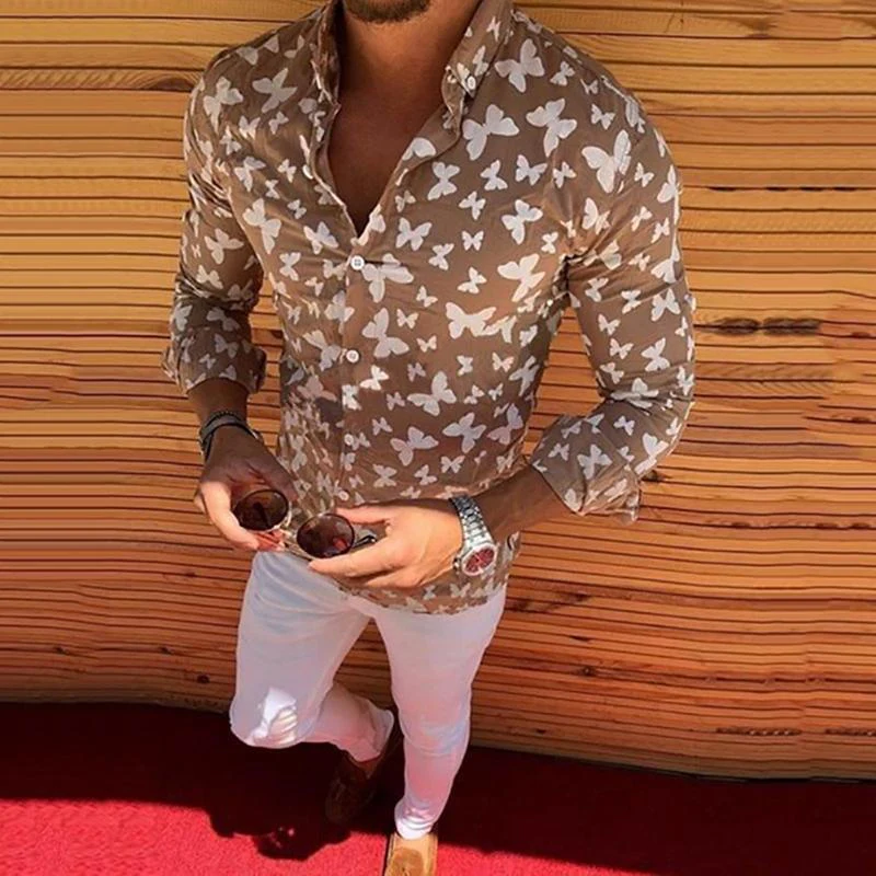 New Men's Fashion Casual Printed Shirts Slim Fit Male Social Business Dress Long Sleeved Tops Blouse Botton Autumn Clothing 2021 - Image 2