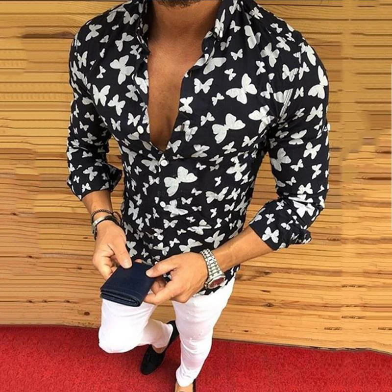 New Men's Fashion Casual Printed Shirts Slim Fit Male Social Business Dress Long Sleeved Tops Blouse Botton Autumn Clothing 2021 - Image 3