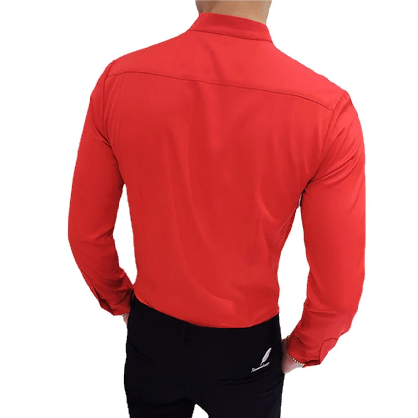 New Men Business Shirts Black/White Fashion Elegant Male Stand Collar Long Sleeve Tops Homme Wedding Party Dresses - Image 12