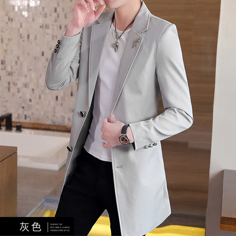 New Men's Business Casual Fashion Urban Korean Trend Slim Solid Color Small Suit Jacket Spring blazers long dress coat - Image 7