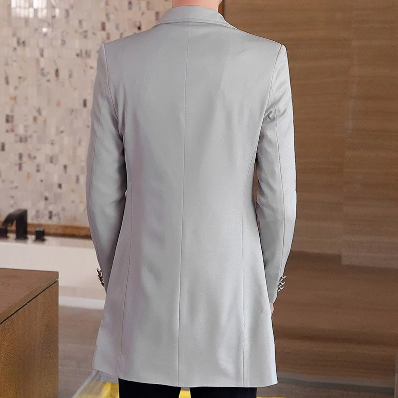 New Men's Business Casual Fashion Urban Korean Trend Slim Solid Color Small Suit Jacket Spring blazers long dress coat - Image 8
