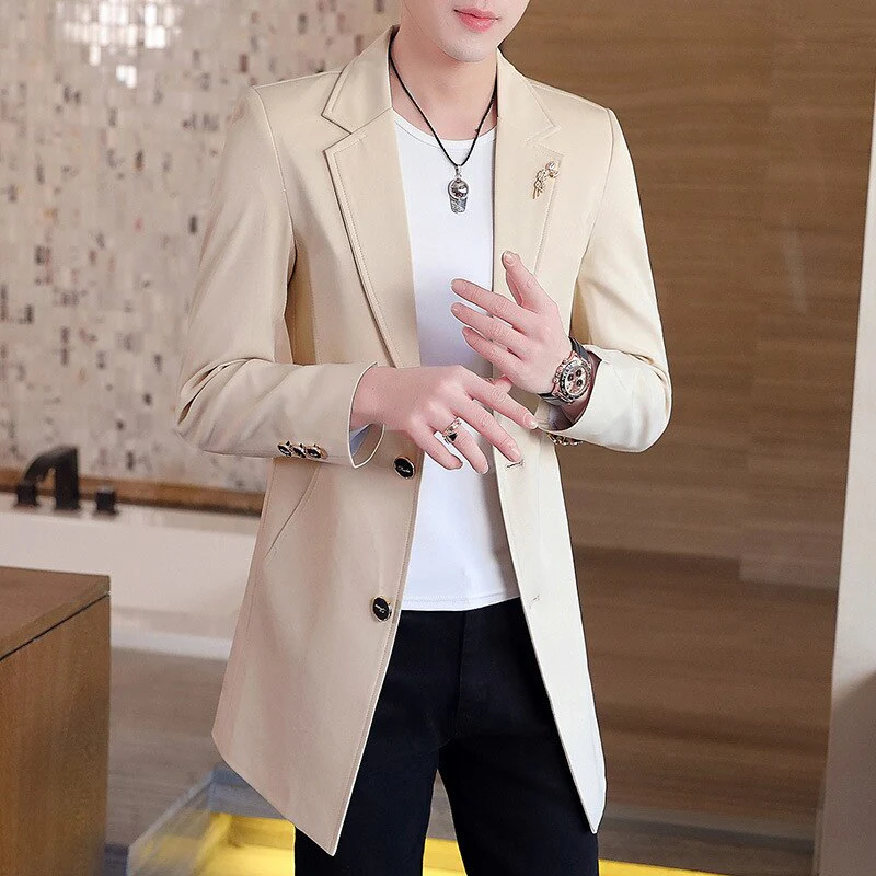 New Men's Business Casual Fashion Urban Korean Trend Slim Solid Color Small Suit Jacket Spring blazers long dress coat - Image 9