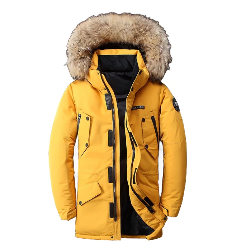 New Men's Thickened White Duck Down Coat Mid-length Winter Outerwear with Detachable Fur Collar for Fashionable Look - Image 5