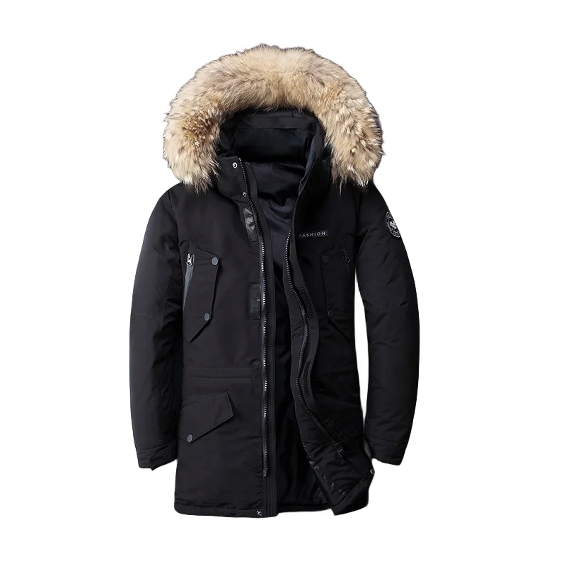 New Men's Thickened White Duck Down Coat Mid-length Winter Outerwear with Detachable Fur Collar for Fashionable Look - Image 6