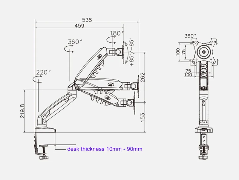 NEW NB F80 Desktop17-27" LCD LED Monitor Holder Arm Gas Spring Full Motion Gas Strut Flexi TV Mount Loading 2-9kgs - Image 2