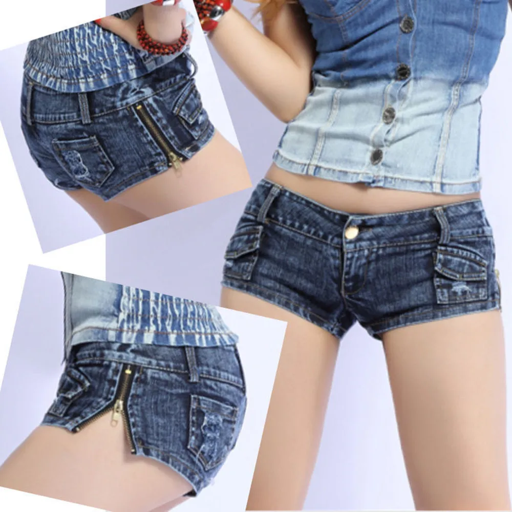 New Retro Women's Ultra Ripped Low Waist Thong Denim Shorts With Pockets Side Zipper Mini Short Female Jeans Feminino Nightclub - Image 2