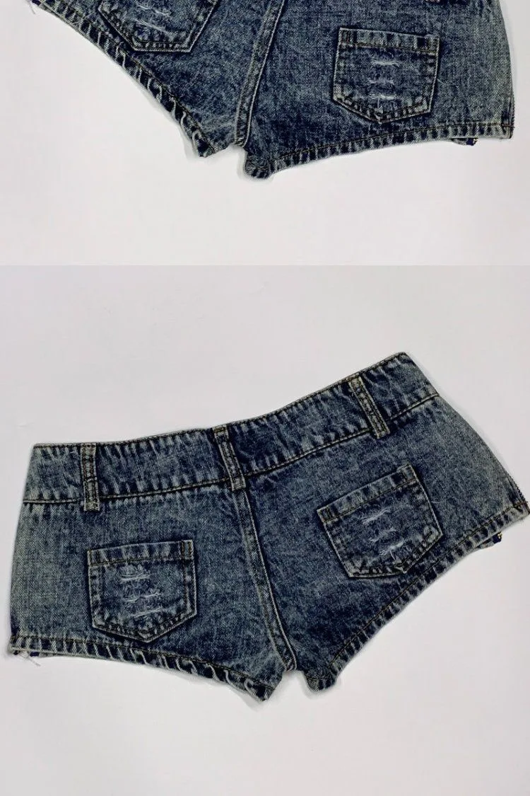 New Retro Women's Ultra Ripped Low Waist Thong Denim Shorts With Pockets Side Zipper Mini Short Female Jeans Feminino Nightclub - Image 5