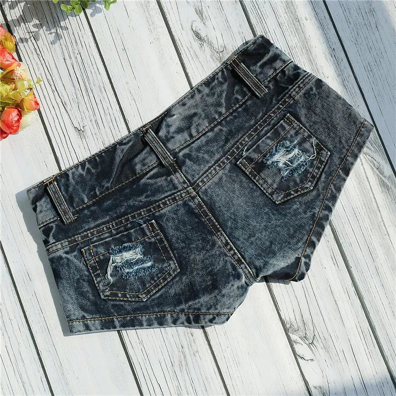 New Retro Women's Ultra Ripped Low Waist Thong Denim Shorts With Pockets Side Zipper Mini Short Female Jeans Feminino Nightclub - Image 6