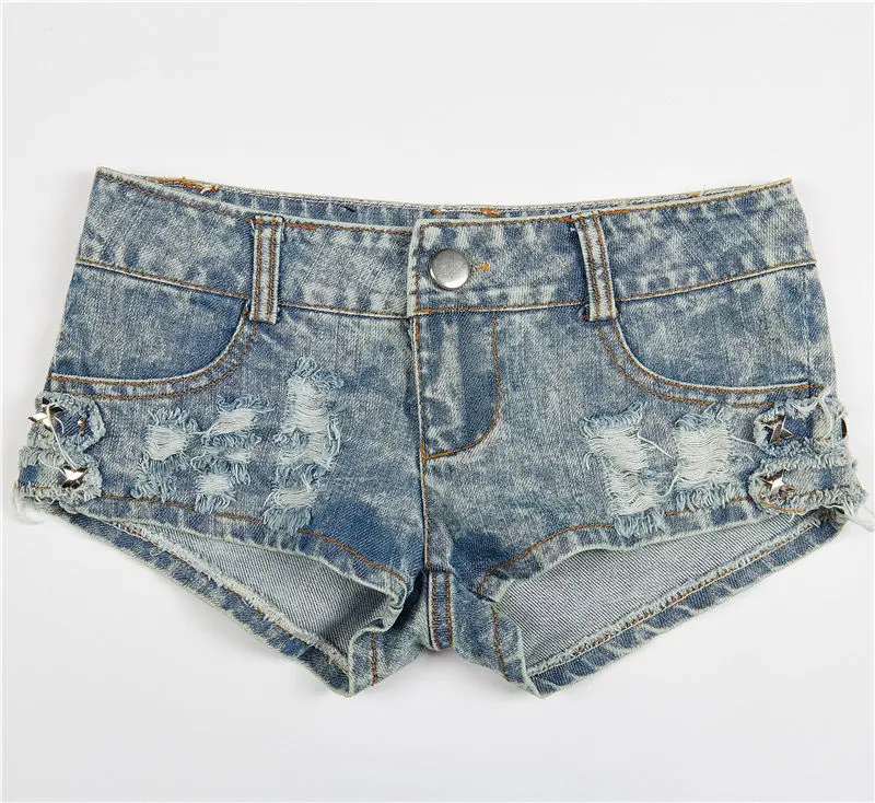 New Retro Women's Ultra Ripped Low Waist Thong Denim Shorts With Pockets Side Zipper Mini Short Female Jeans Feminino Nightclub - Image 9