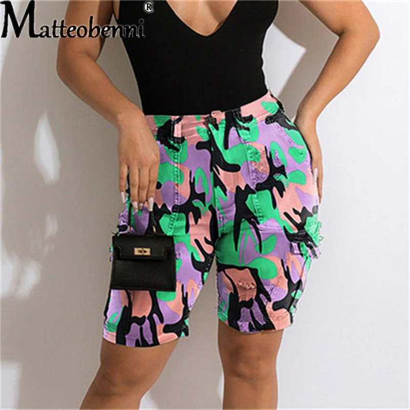 New Sexy Fashion Women Ladies Camouflage Print Denim Skinny Shorts High Waist Bodycon Slim Jeans Knee Length Stretch Short Jeans - Image 3