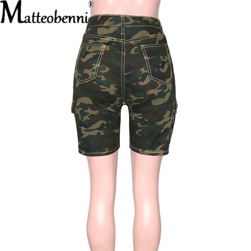 New Sexy Fashion Women Ladies Camouflage Print Denim Skinny Shorts High Waist Bodycon Slim Jeans Knee Length Stretch Short Jeans - Image 4