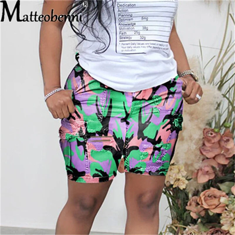 New Sexy Fashion Women Ladies Camouflage Print Denim Skinny Shorts High Waist Bodycon Slim Jeans Knee Length Stretch Short Jeans - Image 5