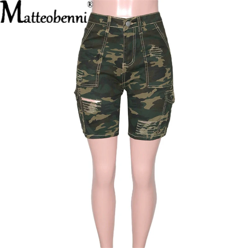 New Sexy Fashion Women Ladies Camouflage Print Denim Skinny Shorts High Waist Bodycon Slim Jeans Knee Length Stretch Short Jeans - Image 6