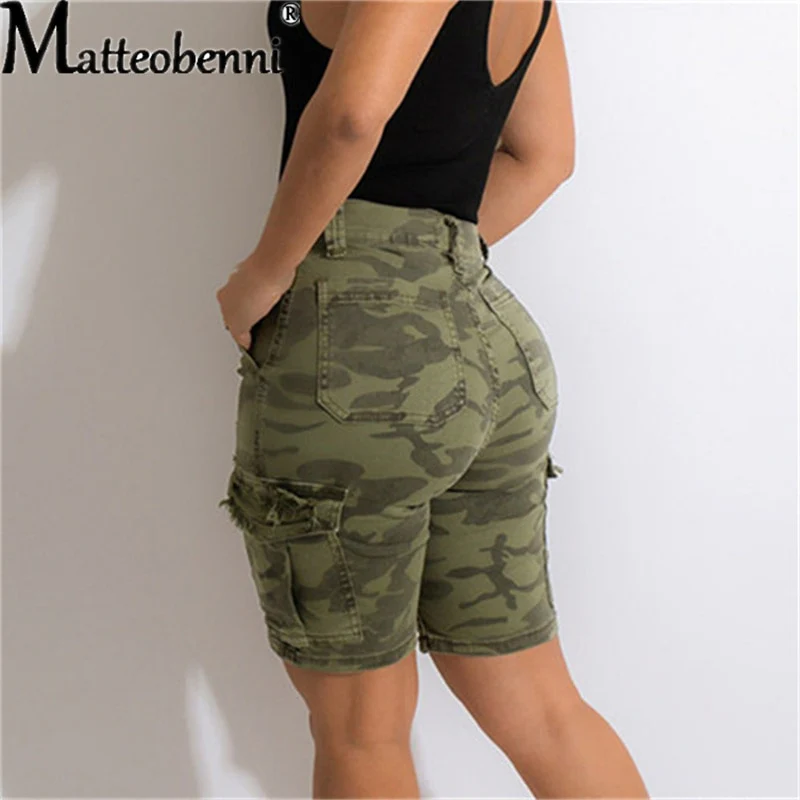 New Sexy Fashion Women Ladies Camouflage Print Denim Skinny Shorts High Waist Bodycon Slim Jeans Knee Length Stretch Short Jeans - Image 7