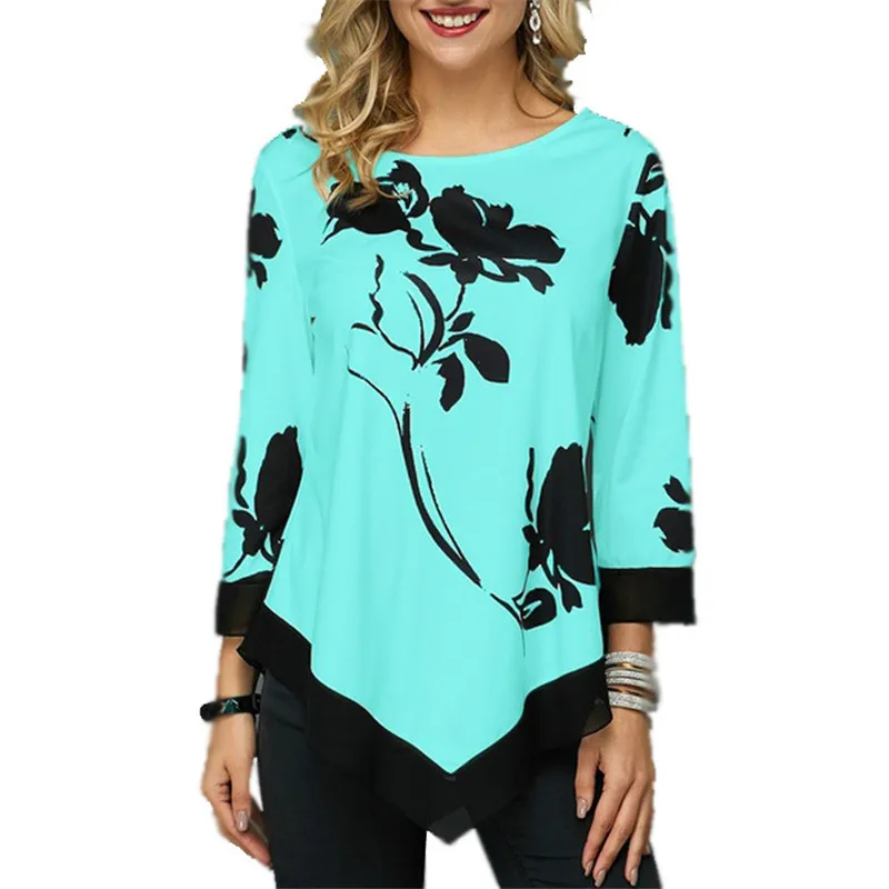 New Spring Oversized Women T Shirt Casual Irregular O-Neck Lace Splice Floral Printing Tee Shirt Women's Tops Pullovers Clothing - Image 5