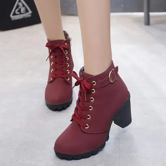 New spring Winter Women Pumps Boots High Quality Lace-up European Ladies shoes PU high heels Boots Fast delivery rtg67 - Image 7