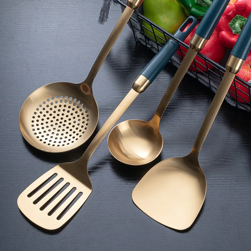 New Stainless Steel Kitchenware Set Emerald Gold-plated Pot Shovel Spoon Cooking Utensils Light and Extravagant Cooking Utensils - Image 2