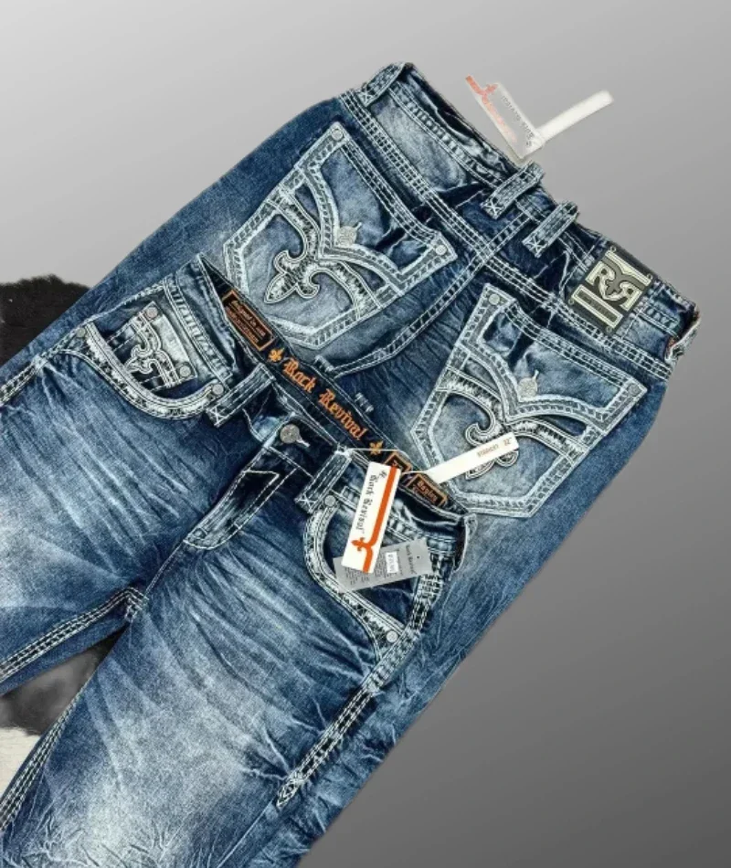 New Style Blue Embroidered Cross Pattern Jeans Vintage Streetwear Harajuku Casual Hip Hop Men and Women Y2k American Retro Jeans - Image 5