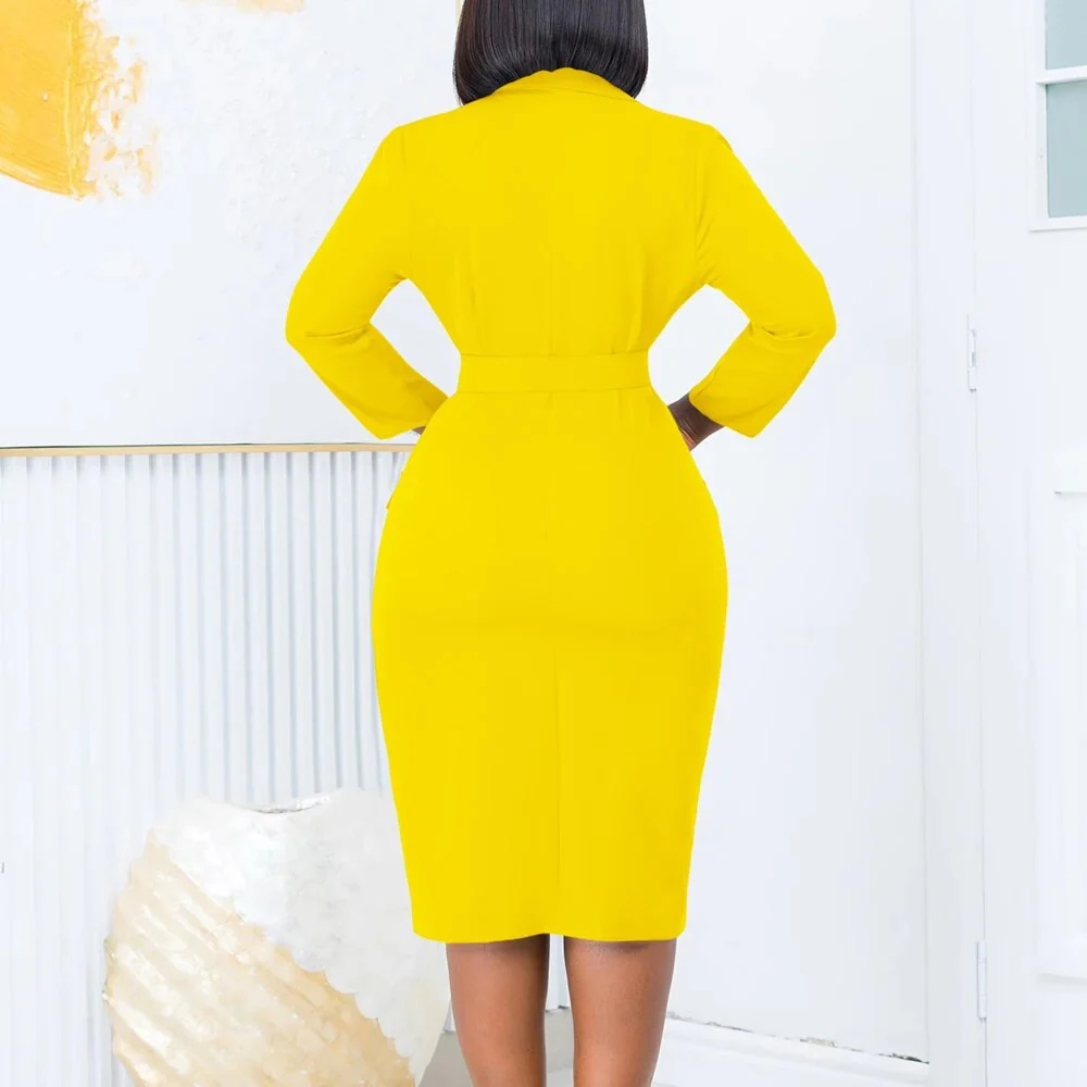 New Style Fashion OL Women Blazer Casual Pencil Dress Solid Color Wrap Chest Long Sleeve Office Lady Elegant Church Dresses - Image 4