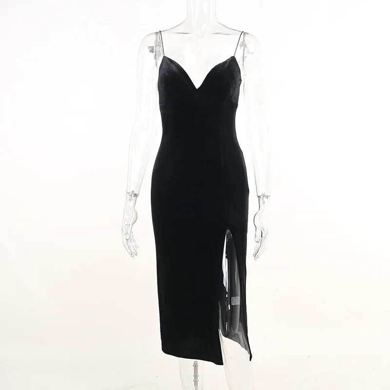 New Summer Female Spice Girls Halter Deep V sexy Slimming dress Party dress side slit velvet skirt - Image 5