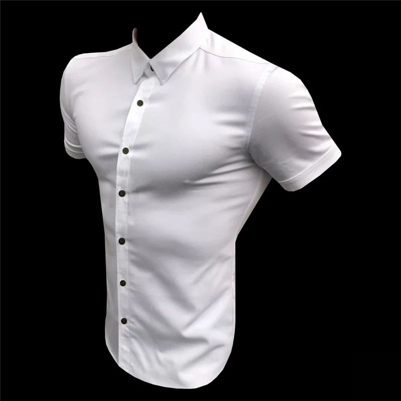 New Summer Men Fashion Short Sleeve Solid Shirt Slim Fit Male Social Business Dress - Image 11