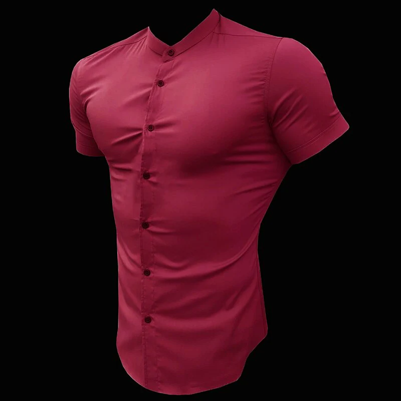 New Summer Men Fashion Short Sleeve Solid Shirt Slim Fit Male Social Business Dress - Image 12