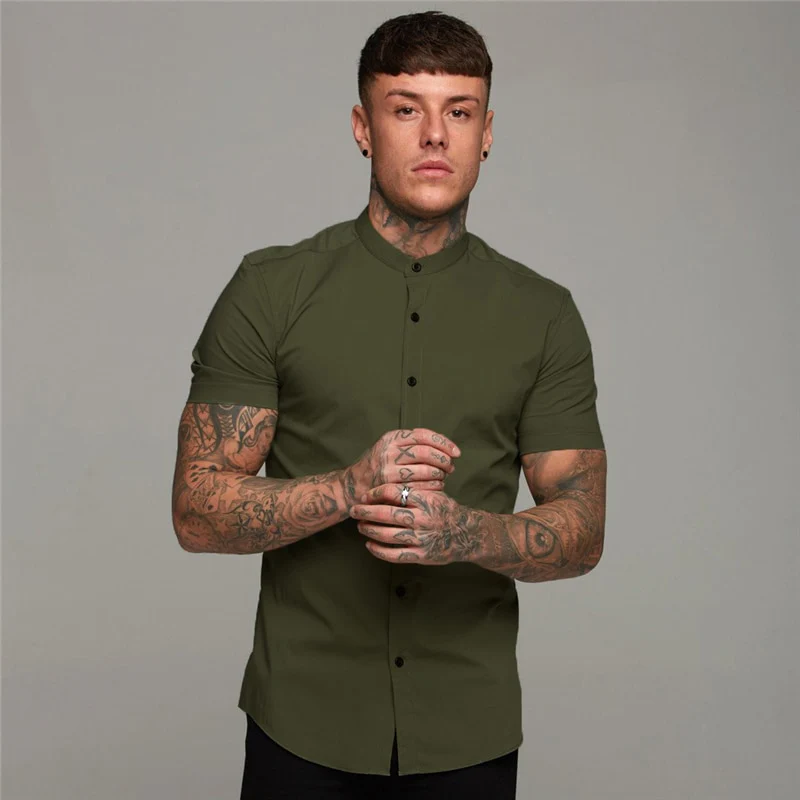 New Summer Men Fashion Short Sleeve Solid Shirt Slim Fit Male Social Business Dress - Image 14