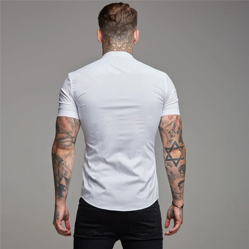 New Summer Men Fashion Short Sleeve Solid Shirt Slim Fit Male Social Business Dress - Image 15