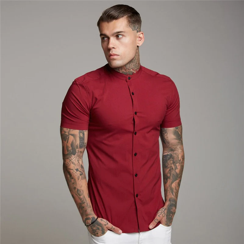 New Summer Men Fashion Short Sleeve Solid Shirt Slim Fit Male Social Business Dress - Image 16