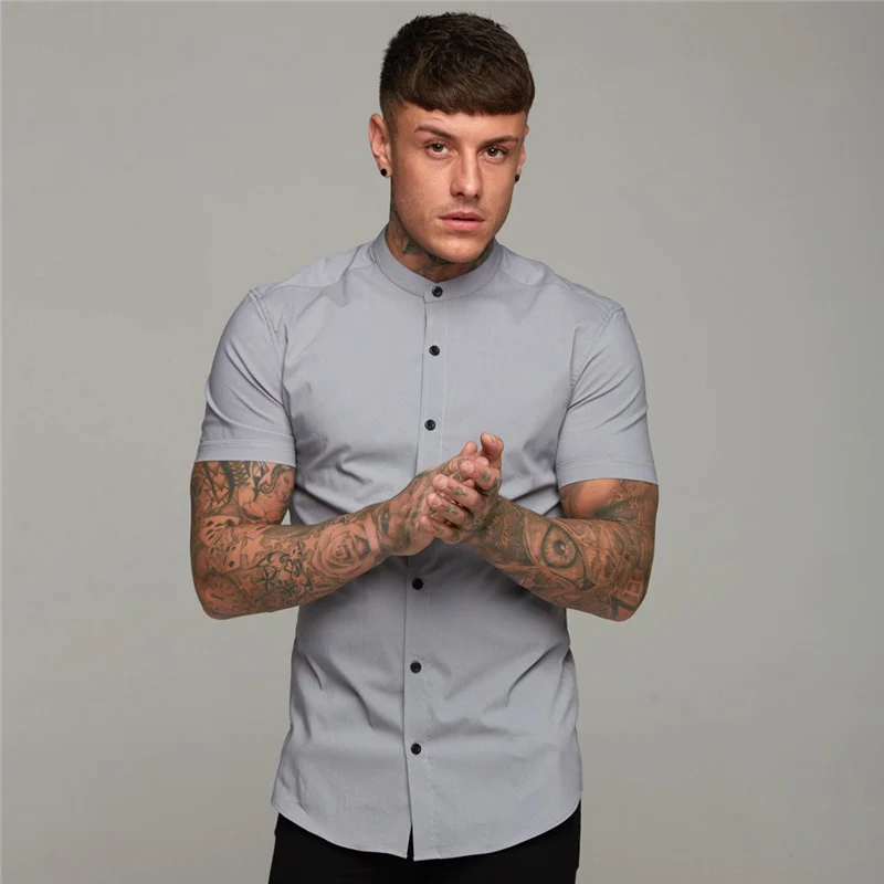 New Summer Men Fashion Short Sleeve Solid Shirt Slim Fit Male Social Business Dress - Image 17