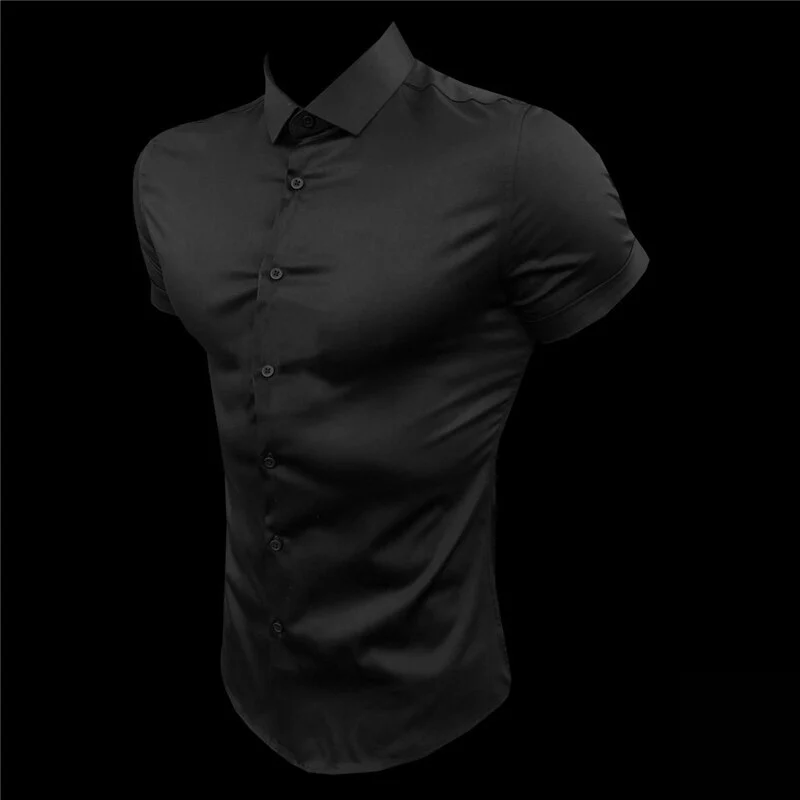 New Summer Men Fashion Short Sleeve Solid Shirt Slim Fit Male Social Business Dress - Image 2