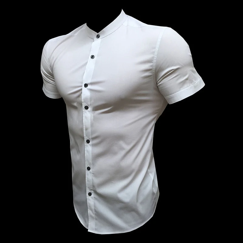 New Summer Men Fashion Short Sleeve Solid Shirt Slim Fit Male Social Business Dress - Image 3