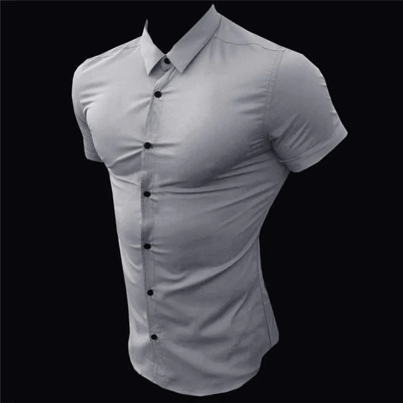 New Summer Men Fashion Short Sleeve Solid Shirt Slim Fit Male Social Business Dress - Image 4