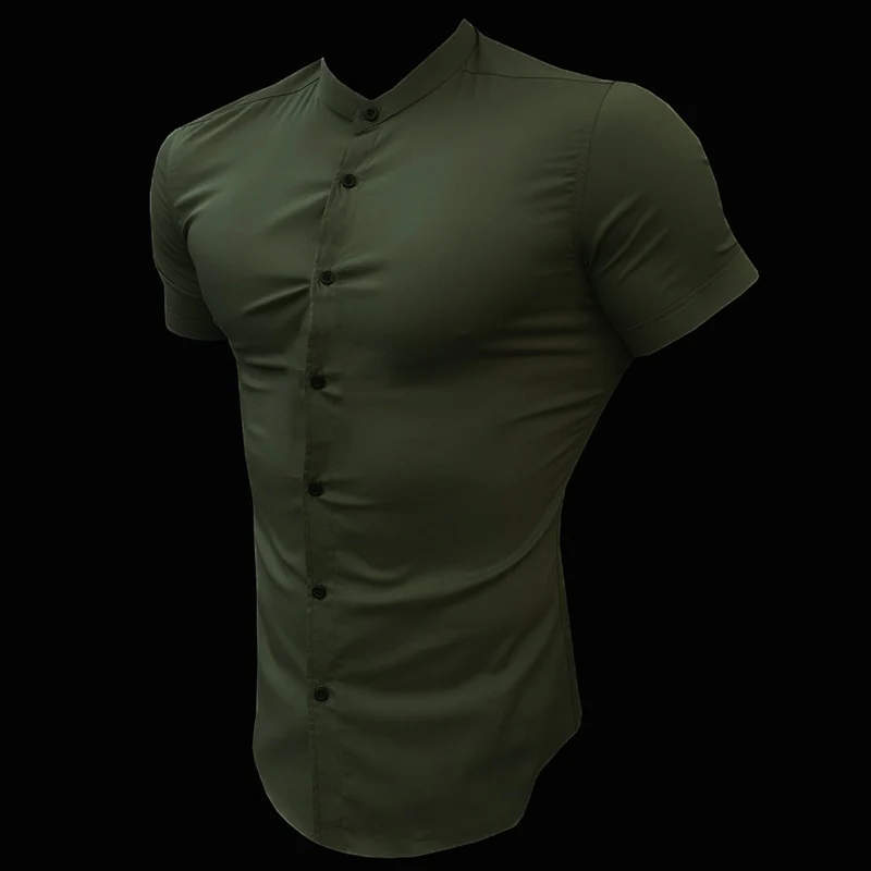 New Summer Men Fashion Short Sleeve Solid Shirt Slim Fit Male Social Business Dress - Image 5