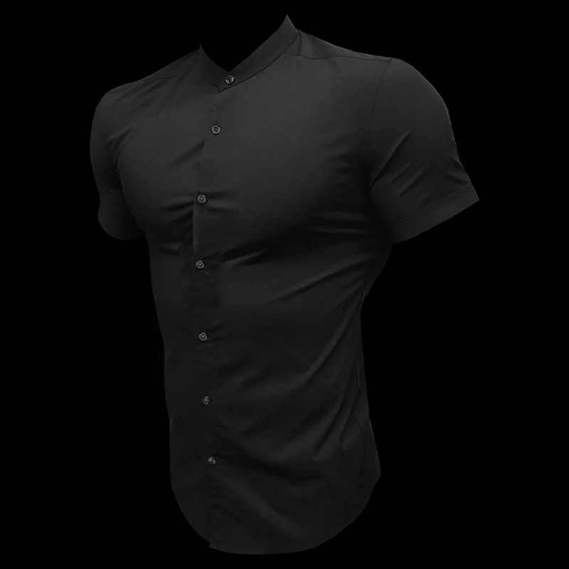New Summer Men Fashion Short Sleeve Solid Shirt Slim Fit Male Social Business Dress - Image 6